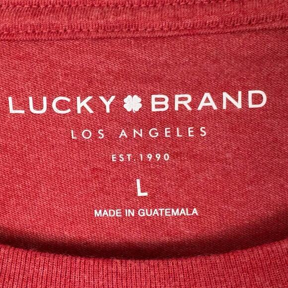 Lucky Brand Los Angeles Size Large Men’s Red Faded Style Crew Neck Graphic Tee - Picture 2 of 7